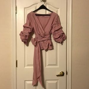 Red and white striped wrap shirt